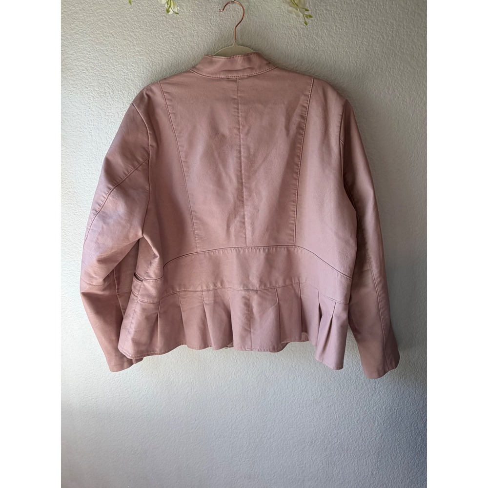Baccini Dusty Pink Faux Leather Peplum Jacket Plus Size 2X Mock Neck Zip Front - Picture 6 of 9
